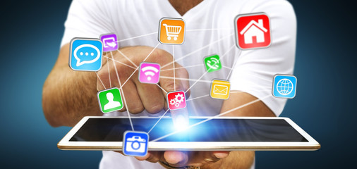 Young man using modern tablet