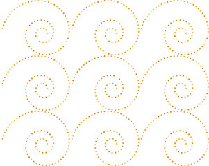 Seamless pattern of golden dots spirals on white background. Elegant pattern for background, wrapping paper, paper packaging and other design. Vector illustration.