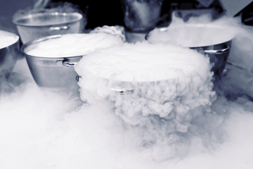 Making ice cream with liquid nitrogen - obrazy, fototapety, plakaty