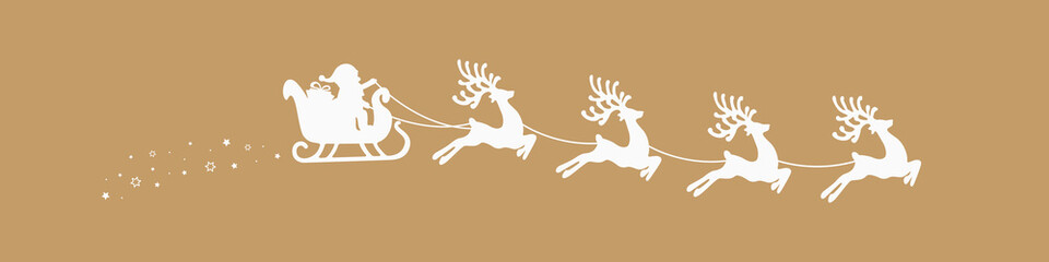 santa claus reindeer sleigh stars gold background