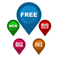 set vector map pointer / blue pin free / green pin new / red pin