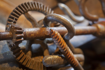 A close up abstract detail of rusty tools.