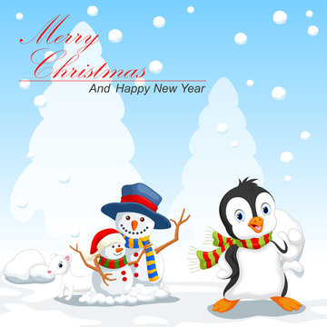 Penguin and snowman cartoon