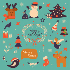 Naklejka premium Christmas icons, elements and illustrations set. 