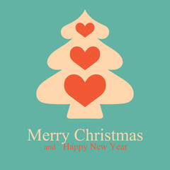 Greeting Christmas and New Year card with Christmas tree. Vector Illustration.
