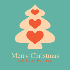 Greeting Christmas and New Year card with Christmas tree. Vector Illustration.
