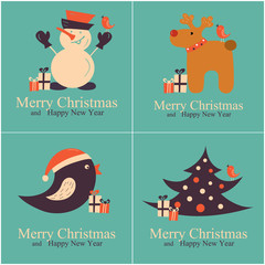 Set of Greeting Christmas Cards. Vector Illustration.
