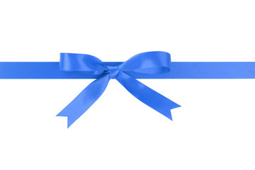 horizontal blue ribbon with bow from above
