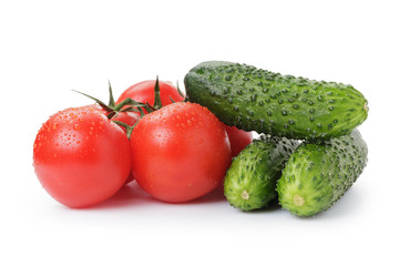 ripe tomatoes and cucumbers isolated