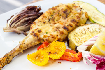 Grilled turbot with grilled vegetables