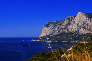 Fototapeta na wymiar Crimean hiking. View of Cape Aya. Sea view.