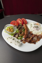 Breakfast served on a white plate