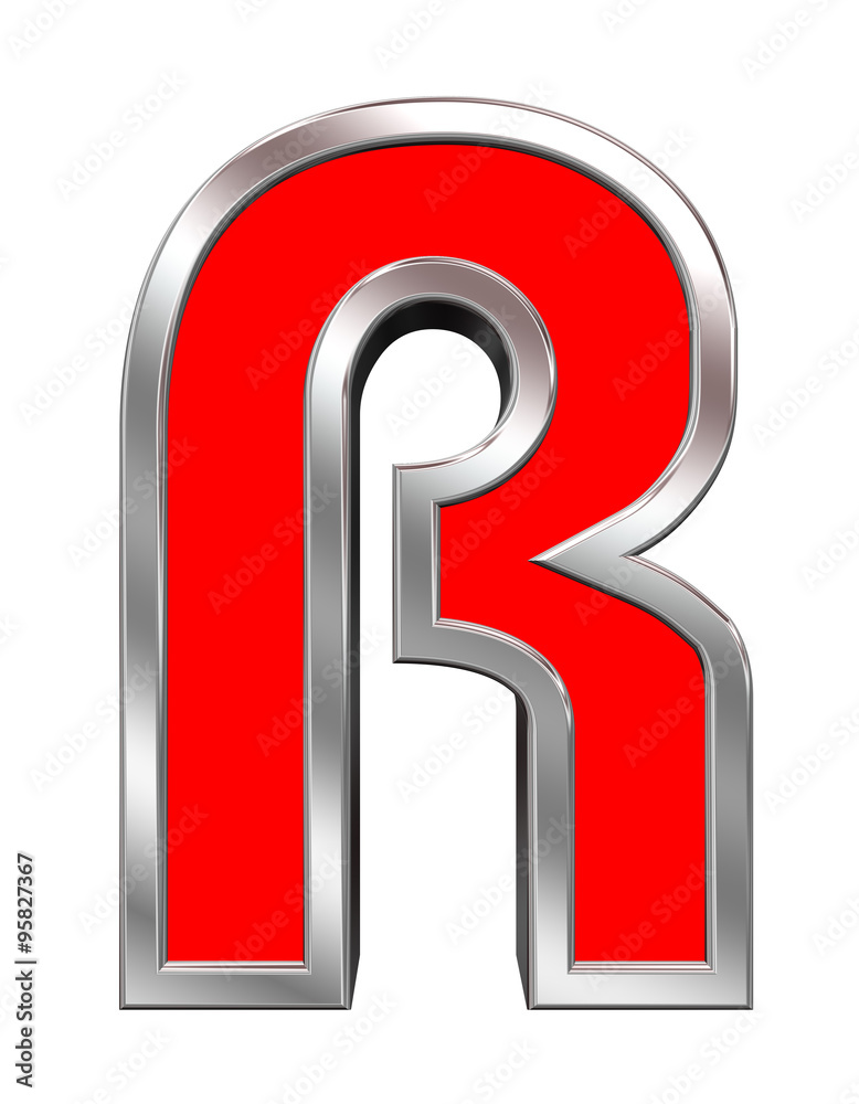 Fototapete one letter from red with chrome frame alphabet set, isolated on white. computer generated 3d photo r