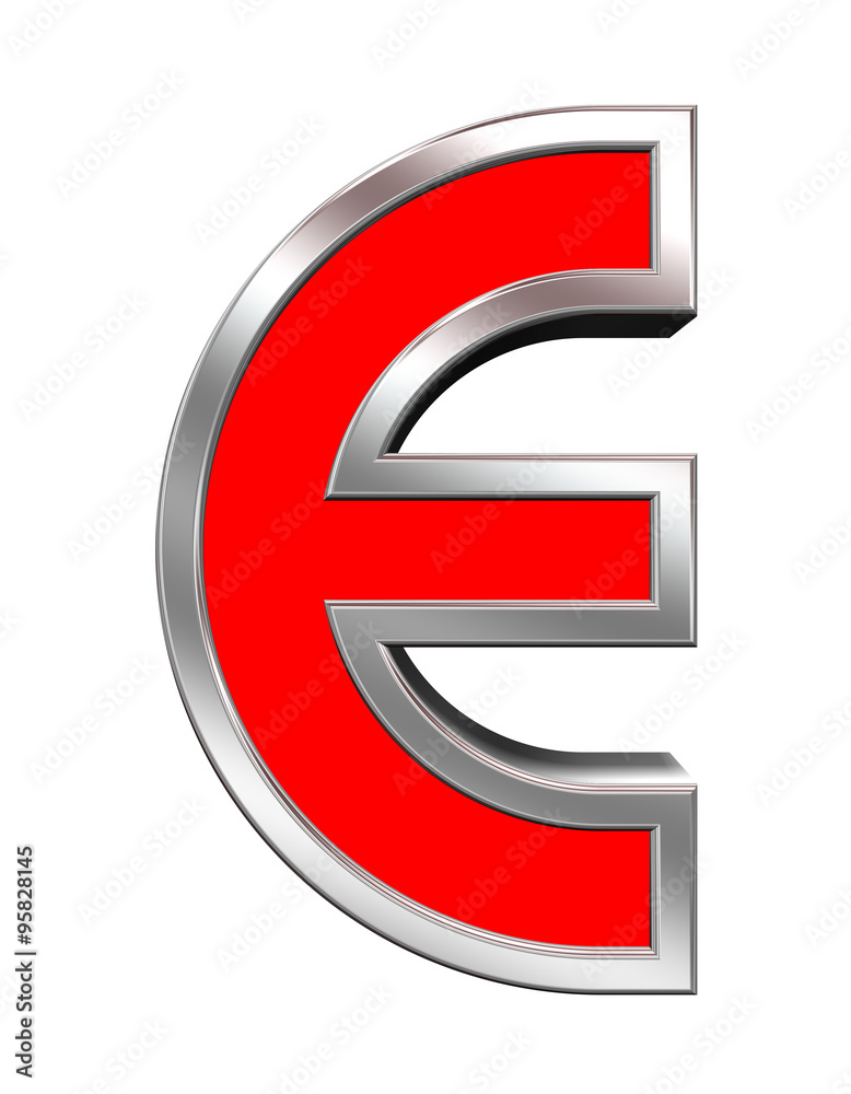 Fototapete one letter from red with chrome frame alphabet set, isolated on white. computer generated 3d photo r
