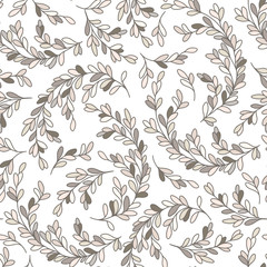 vector seamless pattern with leaves and stems in doodle style