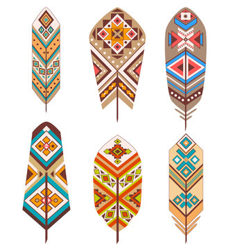 Tribal feathers with ethnic pattern