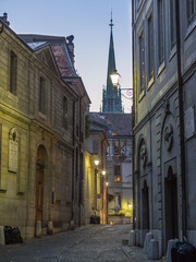 View of the  cathedral in an autumn morning from the street of G
