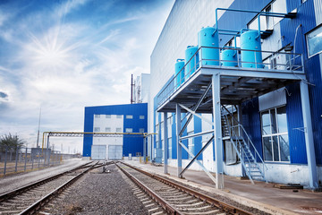 Naklejka premium Office building and the railroad
