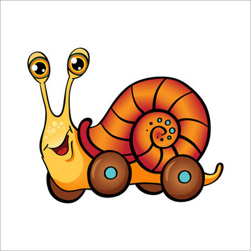 Cartoon snail on wheels