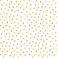 Seamless pattern of random golden dots on white background. Elegant pattern for background, textile, paper packaging and other design. Vector illustration.