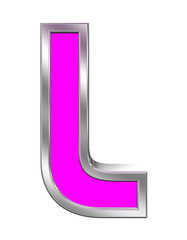 One letter from pink with chrome frame alphabet set, isolated on white. Computer generated 3D photo rendering.