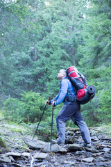 Hiking in Caucasus mountains.