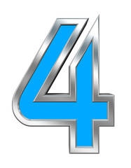 Fototapeta premium One digit from light blue with chrome frame alphabet set, isolated on white. Computer generated 3D photo rendering.