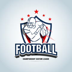 American football logo template, badge, t-shirt, label, emblem. Red, dark blue color version. Logotype Vector illustration.