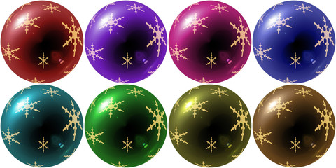 christmas balls illustration with snowflake in variety colors