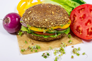 Vegetarian sandwich with fresh vegetables.