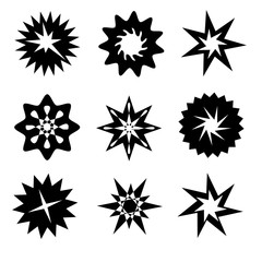 Fototapeta na wymiar Set of simple ornamental star icons, isolated vector graphic