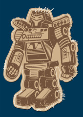 Robot patch with brown print on a navy background