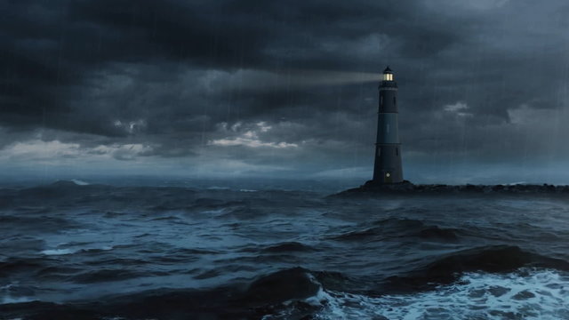 Lighthouse in stormy sea - loop.