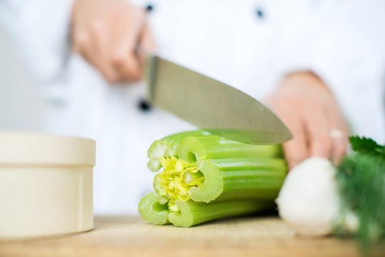 chef chopping celery