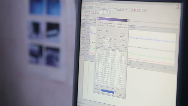 Microbiology laboratory computer screen closeup