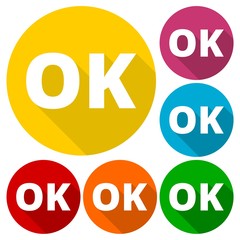 Ok icons set with long shadow