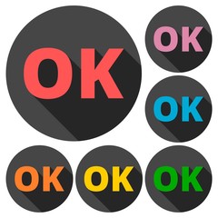 Ok icons set with long shadow