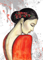 Портрет девушки в красном.Авторская иллюстрация. - 95835123