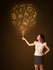 Businesswoman with a social media balloon