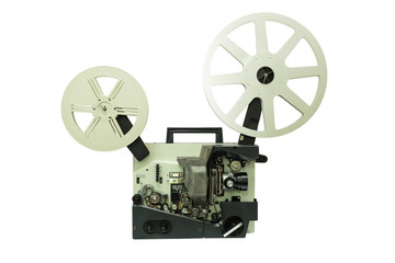 Old film projector isolated on white background. 