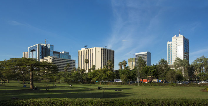 wide panorama of city center area of Nairobi, Kenya