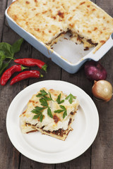 Pasticcio with ground beef and bechamel sauce