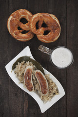 German white sausage with sauerkraut