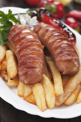 Grilled sausage and french fries