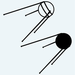 Soviet satellite. Isolated on blue background. Vector silhouettes