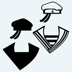 Sailor cap. Isolated on blue background. Vector silhouettes