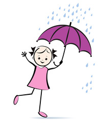 Cute young girl with umbrella. T-shirt design.