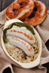 German white sausage with sauerkaraut