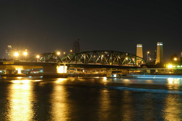 Fototapeta na wymiar Memorial Bridge at night, Bangkok, Thailand