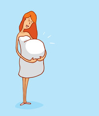 Beautiful pregnant woman holding her belly with copy space